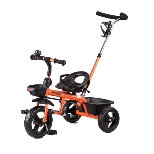 

[JPN Warehouse] Foldable Children Tricycle Bicycle Toddler Outdoor Trolley with Drink Holder & Baskets & Seat Belt(Orange)