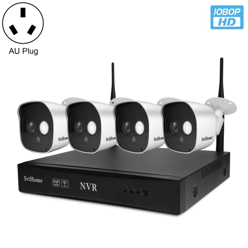 

SriHome NVS002 1080P 4-Channel NVR Kit Wireless Security Camera System, Support Humanoid Detection / Motion Detection / Night Vision, AU Plug