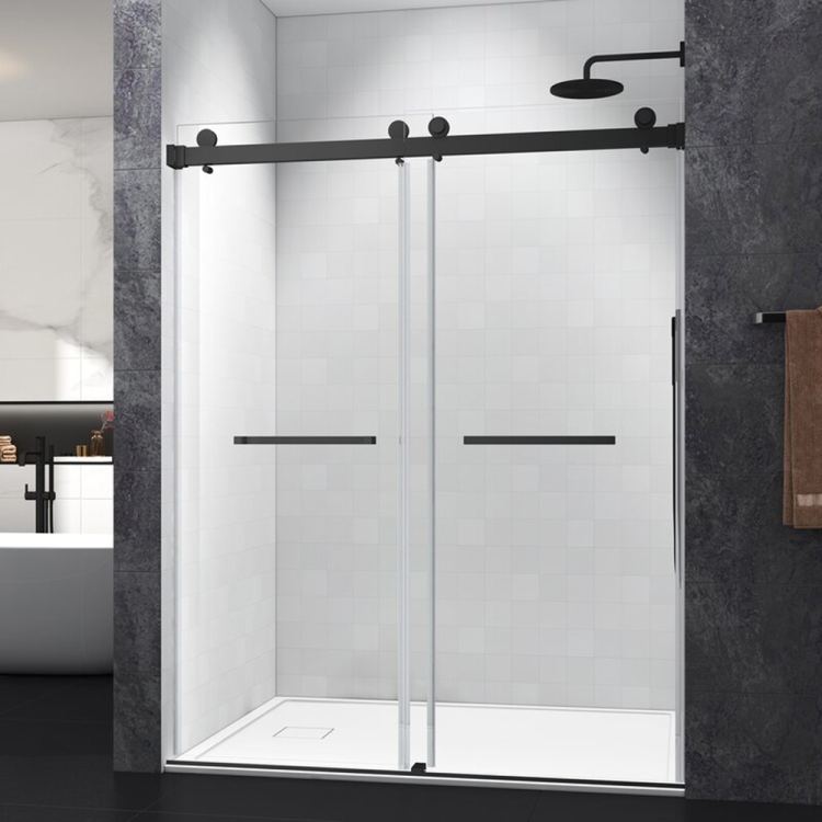 

[US Warehouse] Two-sided Sliding Frameless Glass Bathroom Door with Handle, Size: 76 x (57-60) inch
