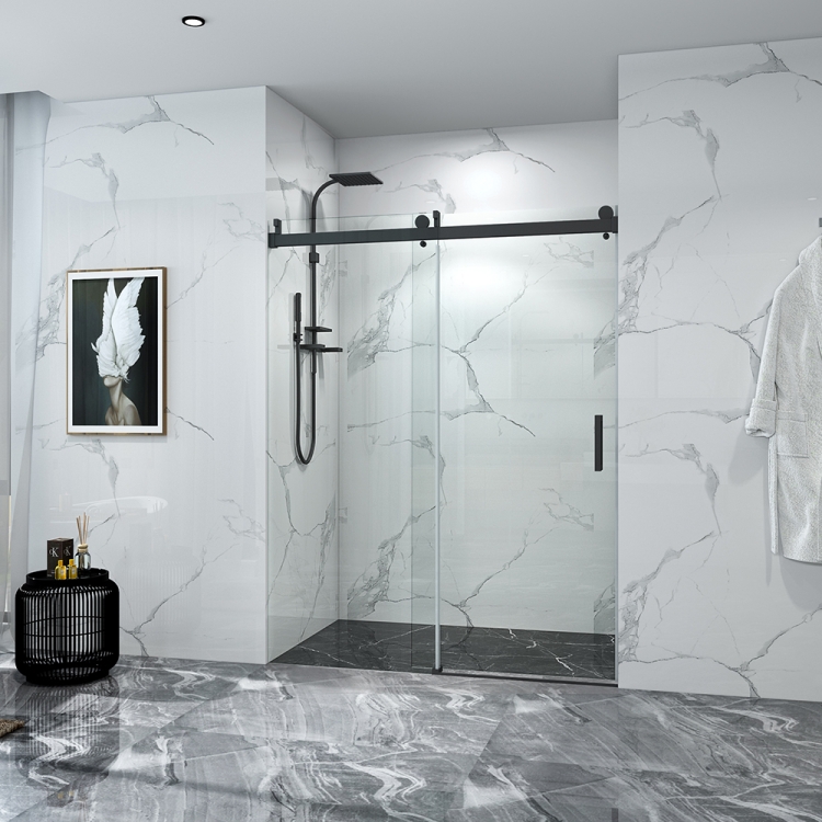 

[US Warehouse] Single Sided Sliding Frameless Glass Bathroom Door with Handle, Size: 76 x 60 inch