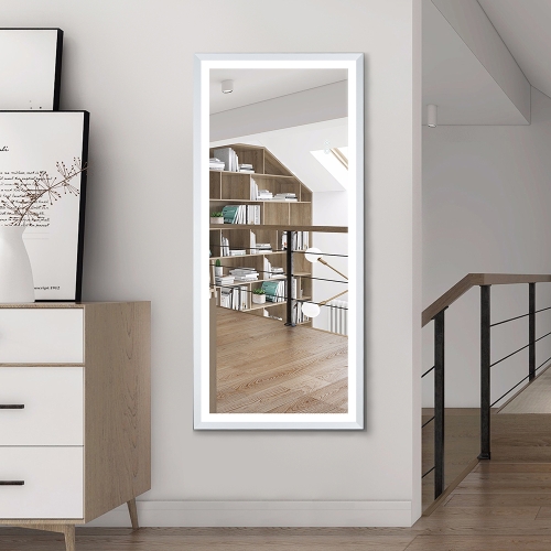 

[US Warehouse] Rectangular Aluminum Frame Floor Mirror Wall-mounted Full-length Mirror Bedroom Mirror with Brightness Adjustment LED Light, Size: 48 x 22 inch, US Plug(White)