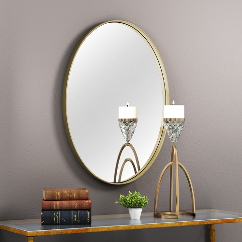 

[US Warehouse] Wall-mounted Metal Oval Bathroom Mirror, Size: 27.6 x 18.1 x 1.6 inch(Gold)