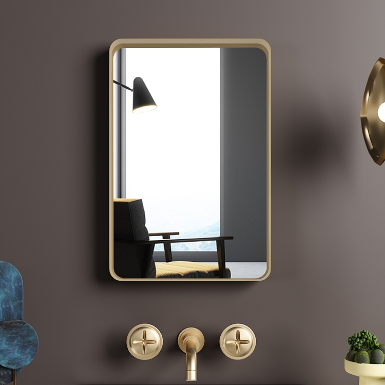

[US Warehouse] Wall-mounted Metal Rectangles Bathroom Mirror, Size: 27.6 x 18.1 x 1.6 inch(Gold)