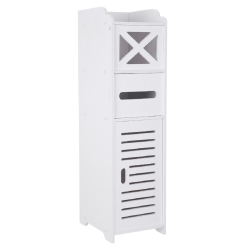 

[UK Warehouse] PVC Toilet Cross Paper Towel Narrow Cabinet with Two Storage Cabinets, size: 20x25x74cm