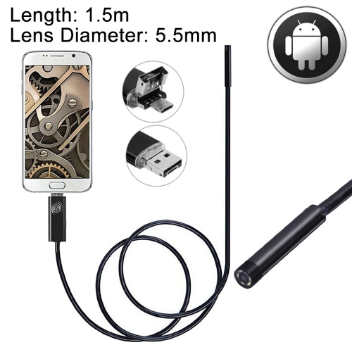 

2 in 1 Micro USB & USB Endoscope Waterproof Snake Tube Inspection Camera with 6 LED for OTG Android Phone, Length: 1.5m, Lens Diameter: 5.5mm