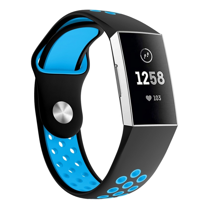 

Two-color Round Hole Silicone Wrist Strap Watch Band for Fitbit Charge 3, Wrist Strap Size:145-210mm (Blue)