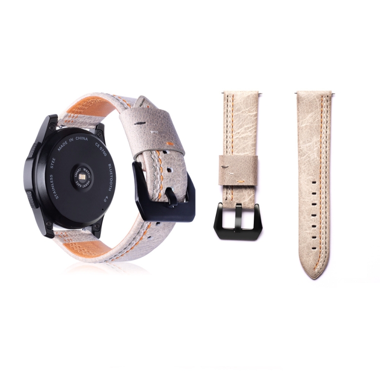 

Three Lines Pattern Top-grain Leather Wrist Watch Band for Samsung Gear S3 22mm(Khaki)
