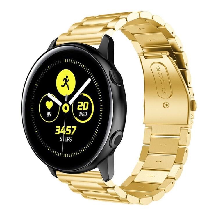 

Three Beads Slingshot Buckle Solid Stainless Steel Wrist Strap Watch Band for Galaxy Watch Active 20mm (Gold)