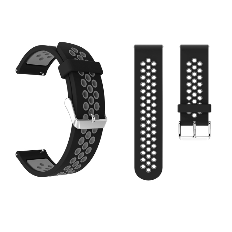 

Metal Buckle Two-color Round Hole Silicone Wrist Strap Watch Band for Galaxy Watch Active 20mm (Black + Gray)