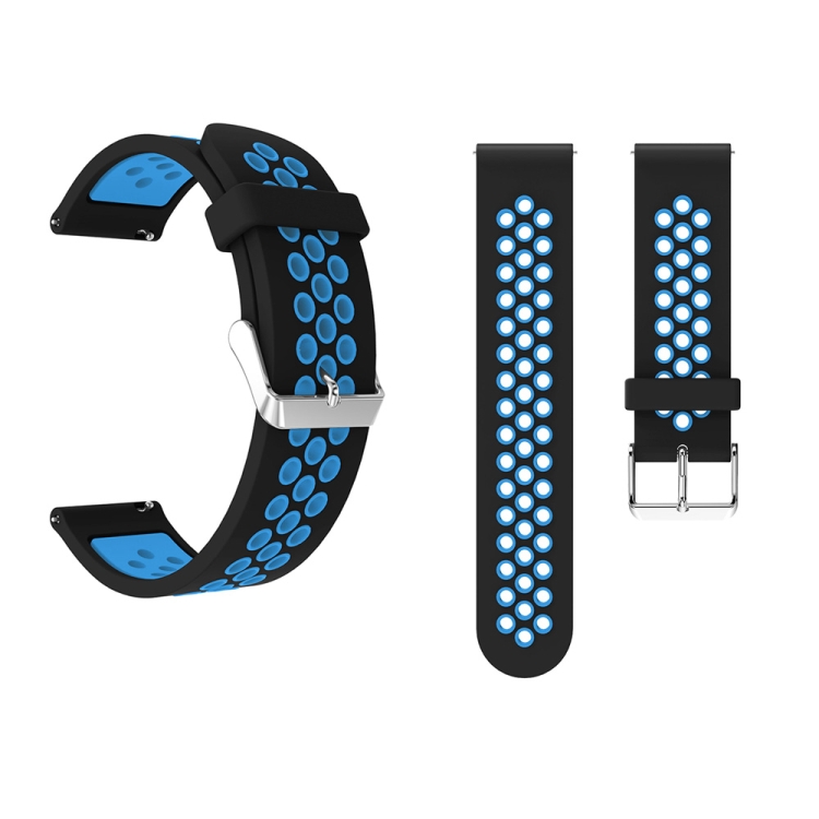 

Metal Buckle Two-color Round Hole Silicone Wrist Strap Watch Band for Galaxy Watch Active 20mm (Black + Blue)