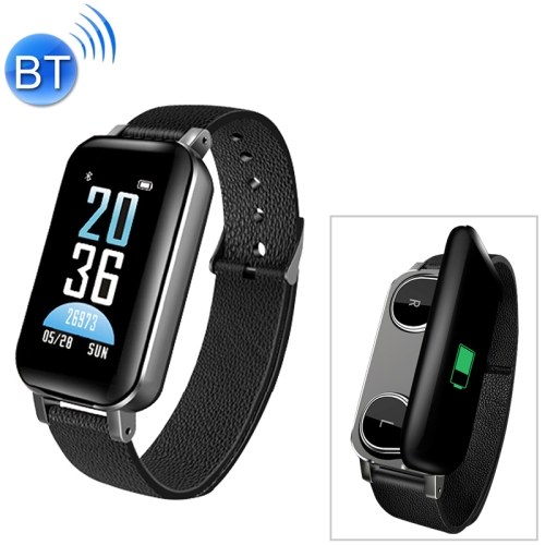 

T89 2 in 1 Color Screen Bluetooth 5.0 Wireless Bluetooth Dual Earphone Smart Bracelet with Magnetic Charging Box, Support Heart Rate Blood Pressure Monitoring & Step Counter & Call Reminder & Smart Remote Camera(Black)