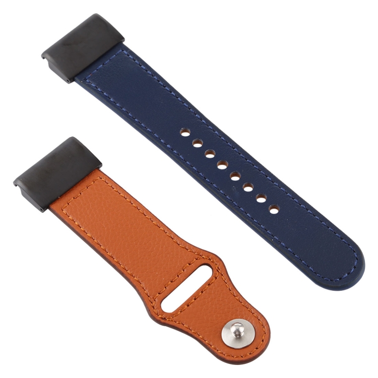 

For Garmin Fenix 5X Color-blocking Leather Watchband (Dark Blue)