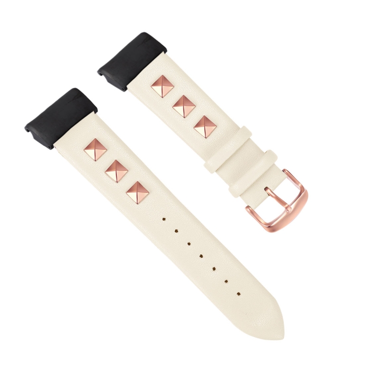 

For Garmin Fenix 5X Rivet Leather Watchband(Beige)