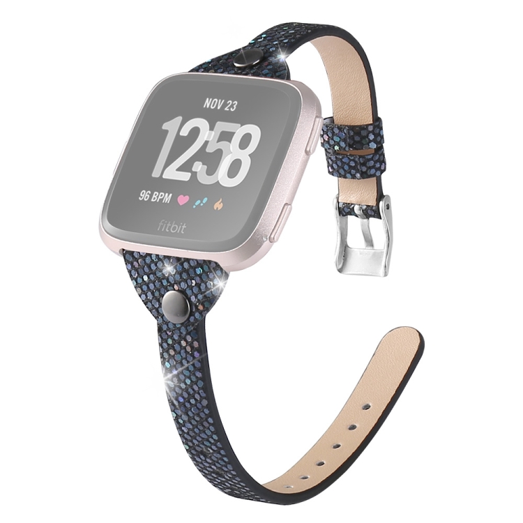 

For Fitbit Versa / Versa 2 / Versa Lite / Versa SE Studded Slim Sequin Glitter Leather Strap(Black)