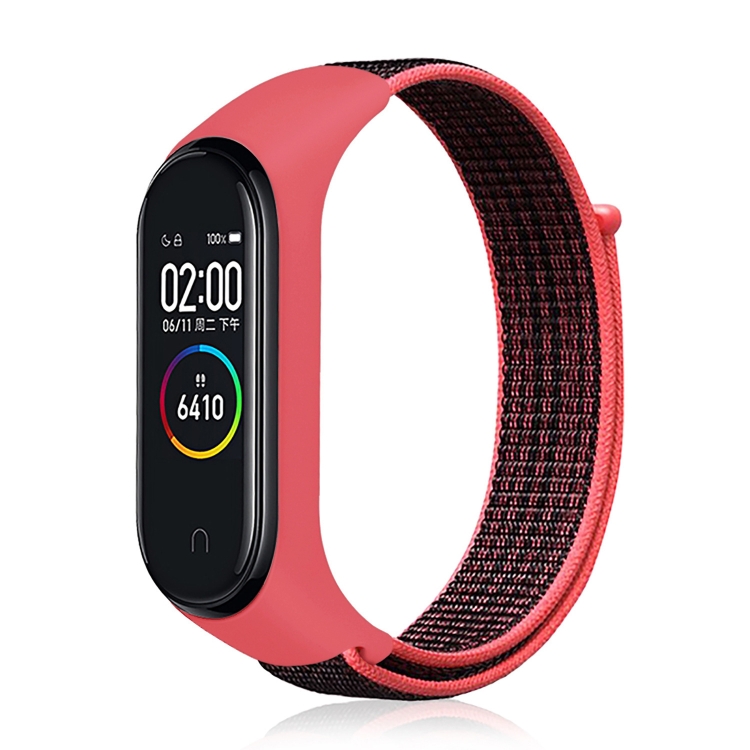 

Smart Watch Nylon Woven Wrist Strap Watchband for Xiaomi Mi Band 3 / 4 (Red Black)