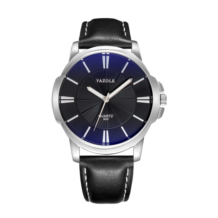 

332 YAZOLE Men Fashion Business Leather Band Quartz Wrist Watch(Black)
