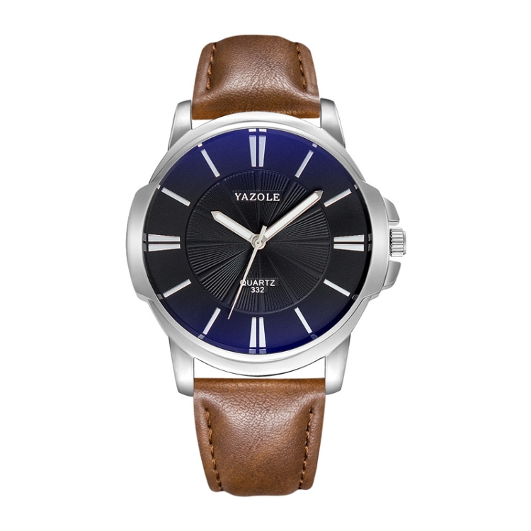 

332 YAZOLE Men Fashion Business Leather Band Quartz Wrist Watch(Brown + Black)