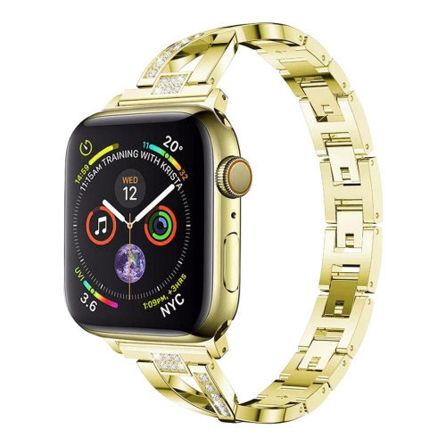 

Colorful Diamond Stainless Steel Watchband for Apple Watch Series 5 & 4 40mm / 3 & 2 & 1 38mm(Gold)
