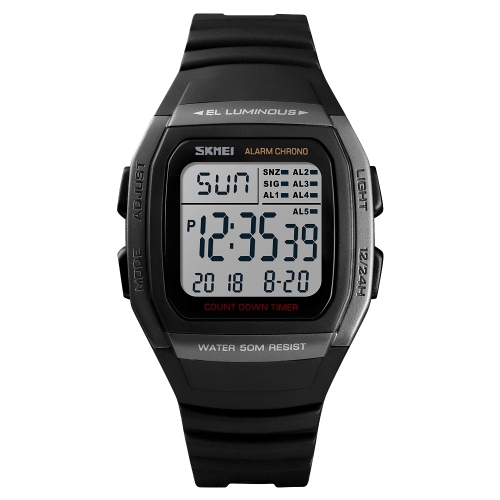 

SKMEI 1278 Fashionable Outdoor 50m Waterproof Digital Watch Student Sports Wrist Watch Support 5 Group Alarm Clocks (Titanium)