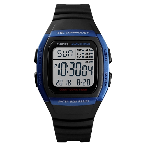 

SKMEI 1278 Fashionable Outdoor 50m Waterproof Digital Watch Student Sports Wrist Watch Support 5 Group Alarm Clocks(Blue)