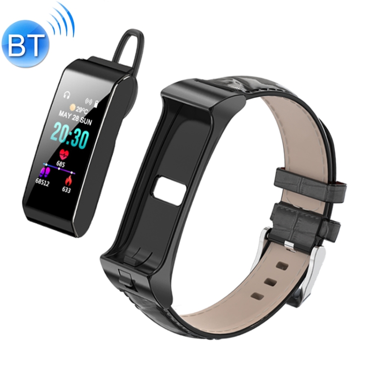 

iTalk B3S 0.96 inch Color Screen Bluetooth Headset + Smart Bracelet with Leather Watchband, Support AI Voice Control / Sports Health Monitor / Message Push(Black)