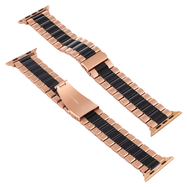 

For Apple Watch Series 6 & SE & 5 & 4 44mm / 3 & 2 & 1 42mm Stainless Steel Wrist Strap Watchband(Black+Rose gold)