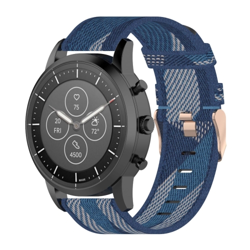 

22mm Stripe Weave Nylon Wrist Strap Watch Band for Fossil Hybrid Smartwatch HR, Male Gen 4 Explorist HR & Sport (Blue)