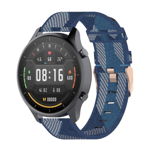 

22mm Stripe Weave Nylon Wrist Strap Watch Band for Xiaomi Mi Watch Color, Garmin Vivoactive 4 (Blue)