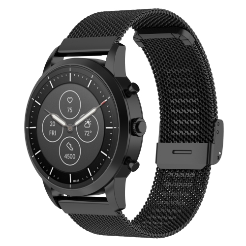 

22mm Metal Mesh Wrist Strap Watch Band for Fossil Hybrid Smartwatch HR, Male Gen 4 Explorist HR, Male Sport (Black)