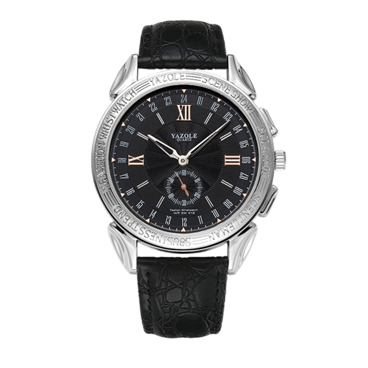 

419 YAZOLE Men Fashion Business Leather Band Quartz Wrist Watch ( Black)