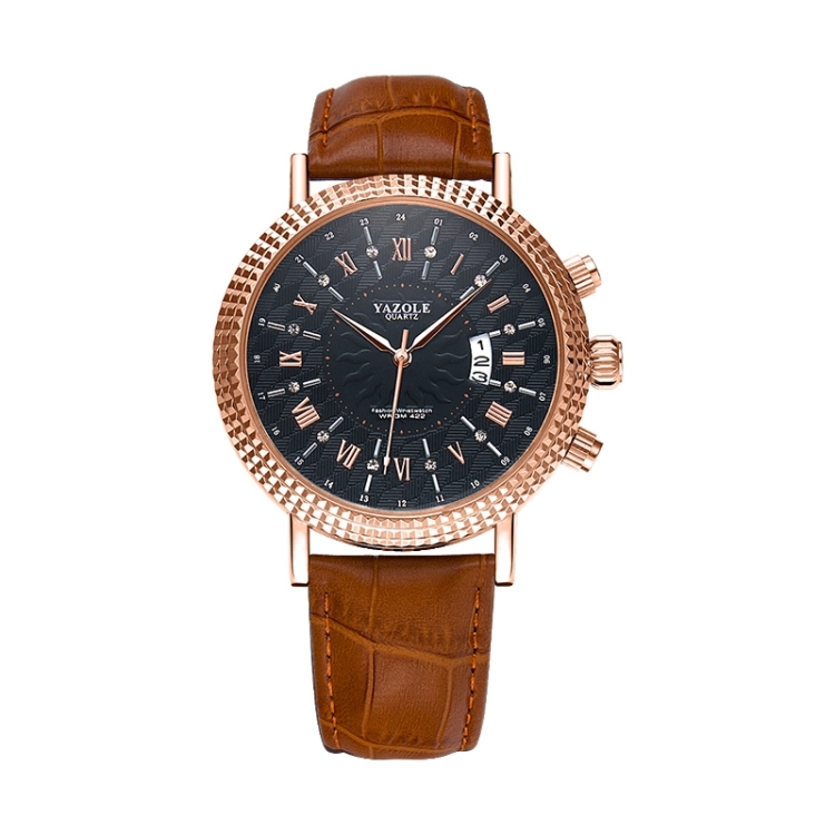 

422 YAZOLE Men Fashion Business Leather Band Quartz Wrist Watch(Coffee+ Black)
