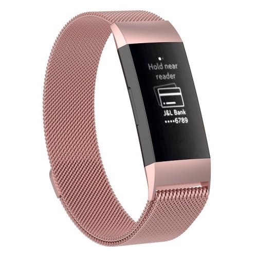 

Stainless Steel Magnet Wrist Strap for FITBIT Charge 3, Size:Small, 187x18mm (Pink)