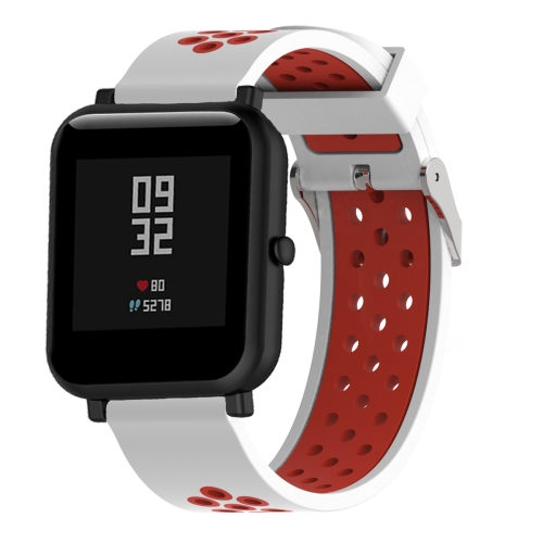 

Double Colour Silicone Sport Wrist Strap for Xiaomi Huami Amazfit Bip Lite Version 20mm(White Red)