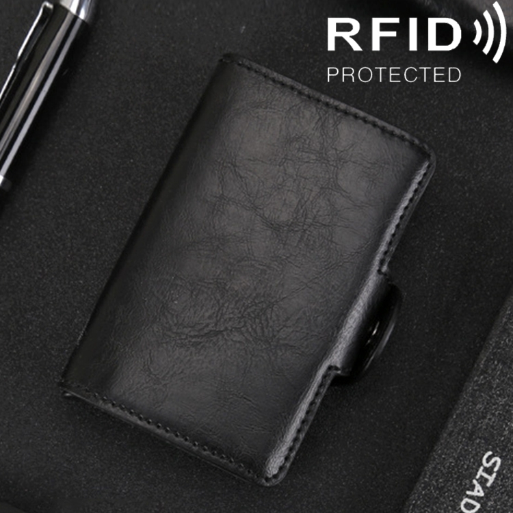 

X-7 Antimagnetic RFID Multi-functional Aluminum Crazy Horse Texture Leather Card Bag Wallet(Black)