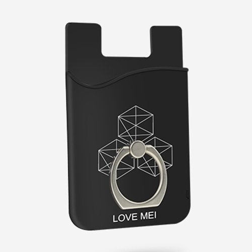 

LOVE MEI Leather Pocket Card Mini Mobile Phone Back Stickers Card Package with Ring Holder (Black)