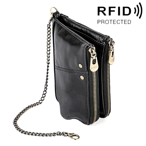 

LT3533 Long Crazy Horse Texture Cowhide Leather Folding Anti-magnetic RFID Wallet Clutch Bag for Men, with Card Slots & Shoulder Strap(Black)