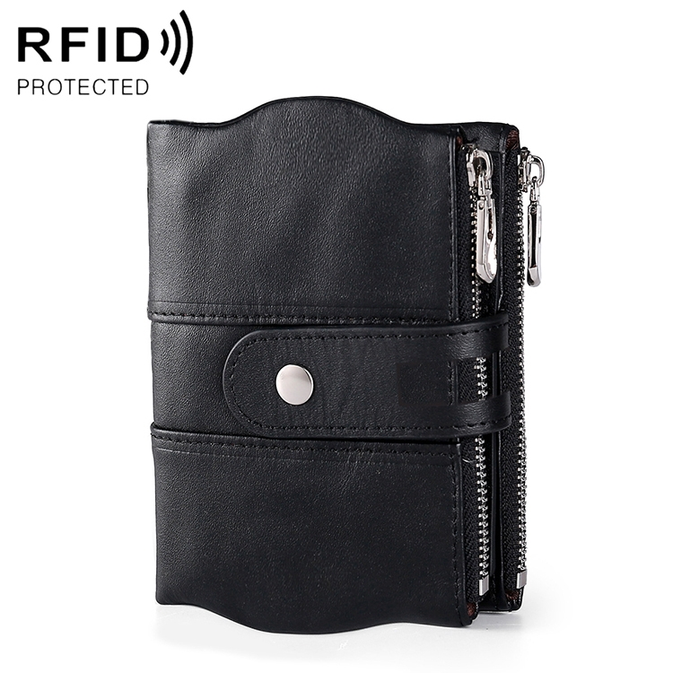 

3539 Cowhide Leather Zipper Buckle Anti-magnetic RFID Wallet Clutch Bag for Men, with Card Slots(Black)