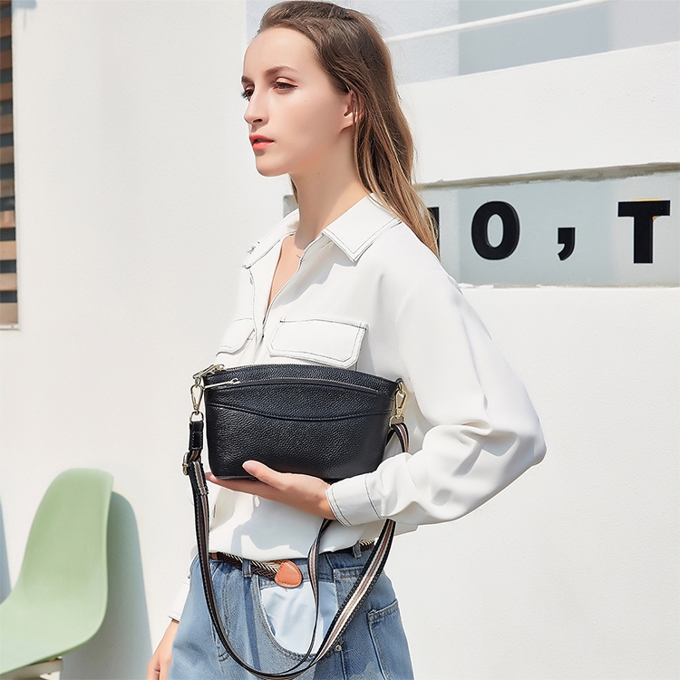 

6025 Casual Litchi Texture Soft Face Genuine Leather Shoulder Shell Shape Bag for Ladies(Black)