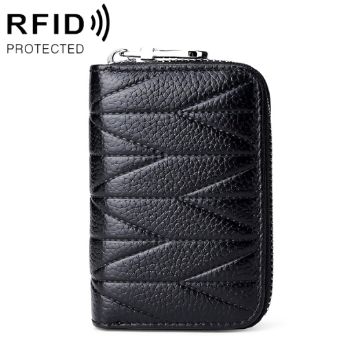 

KB191 Zipper Cowhide Leather Organ Shape Multiple Card Slots Anti-magnetic RFID Wallet Clutch Bag for Ladies(Black)