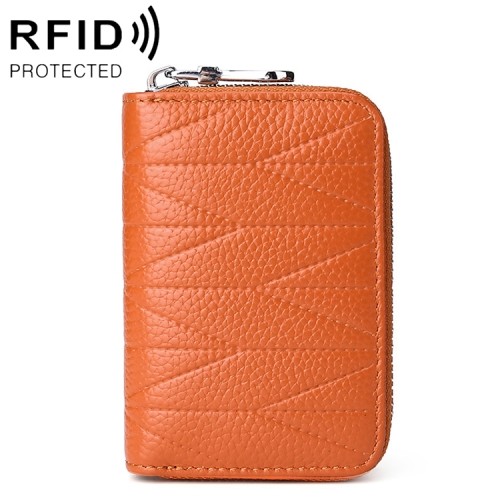 

KB191 Zipper Cowhide Leather Organ Shape Multiple Card Slots Anti-magnetic RFID Wallet Clutch Bag for Ladies(Brown)