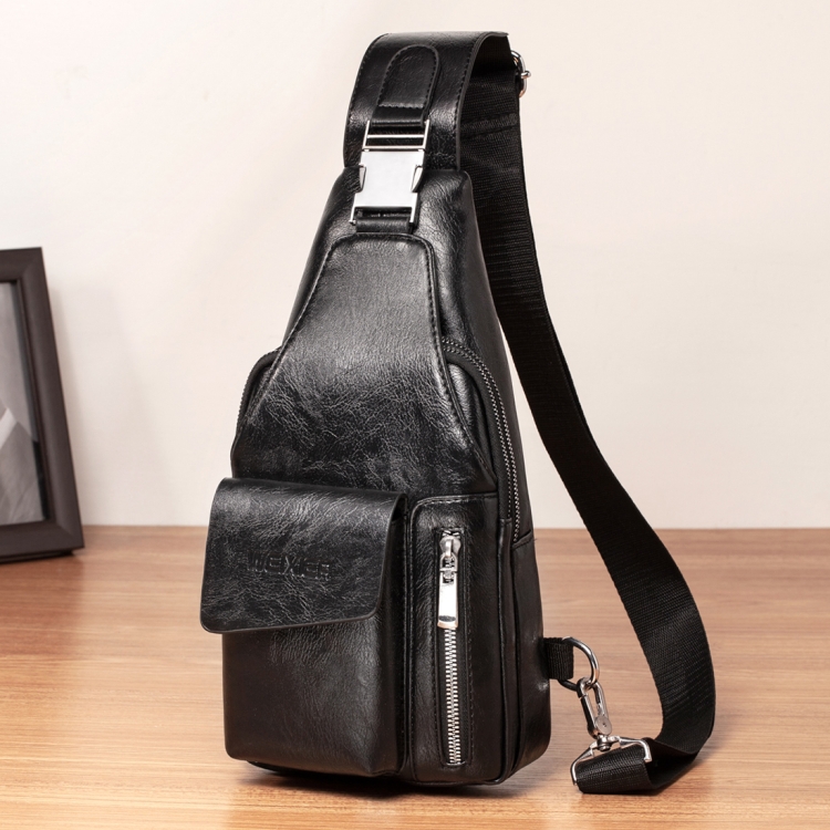 

WEIXIER 9525 Men Leisure Style PU Leather Single Shoulder Crossbody Bag (Black)