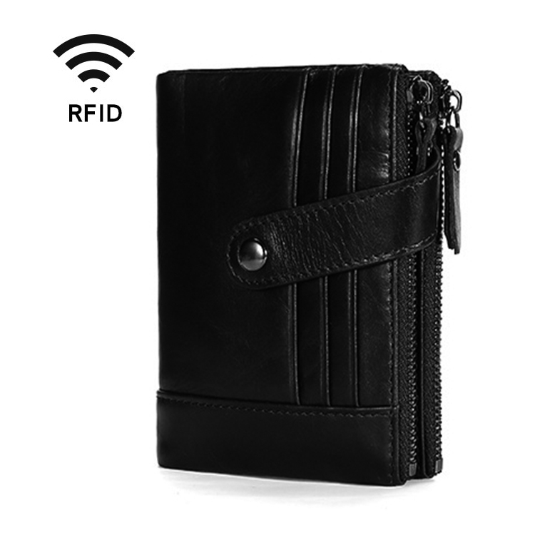 

TP-196 Multi-functional Retro Cowhide Leather Multiple Card Slots Dual zipper RFID Wallet (Black)