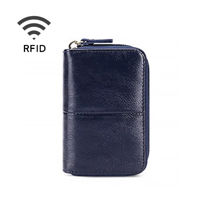 

TP-8290 Oil Wax Leather Zipper Change Purse Organ Card Holder (Blue)