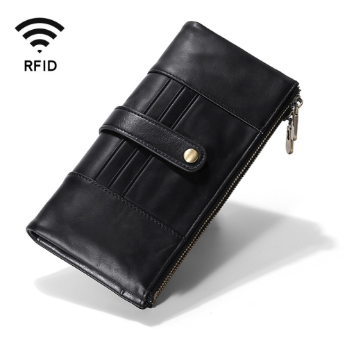 

TP-198 Long Hand Leather Wallet Antimagnetic RFID Dual Zipper Wallet(Black)