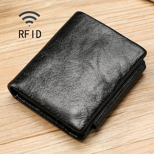 

TP-191 Oil Wax Leather Multi-functional RFID Three-fold Wallet (Black)