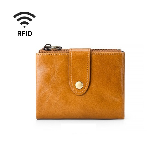 

TP-185 Oil Wax Leather Multi-functional RFID Dual Zippers Wallet (Brown)