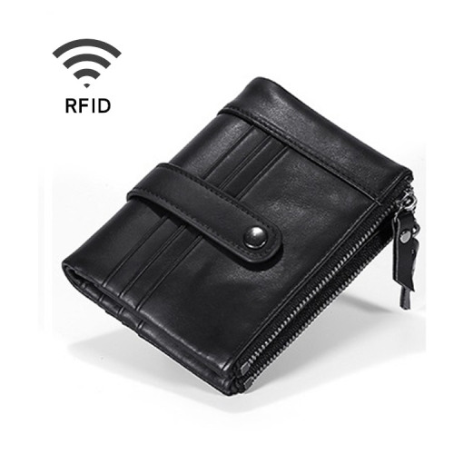 

TP-199 Multi-functional Anti-theft Brush RFID Dual Zippers Leather Vertical Wallet (Black)