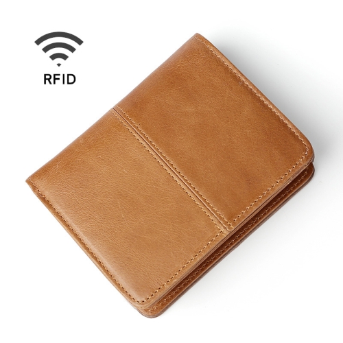 

TP-195 Oilskin Leather Multi-functional Change Purse RFID Leather Wallet (Brown)