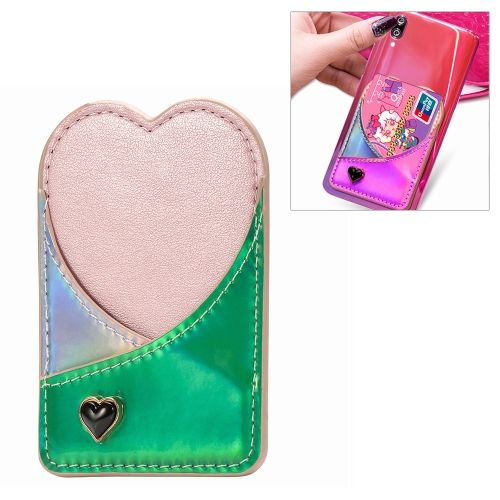 

Mobile Phone Universal Laser Color Changing Loving Heart Card Slot & Wallet & Holder & Photo Frame (Green)