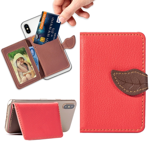 

Mobile Phone Universal Leaf multi-function Card Slot & Wallet & Holder & Photo Frame (Red)